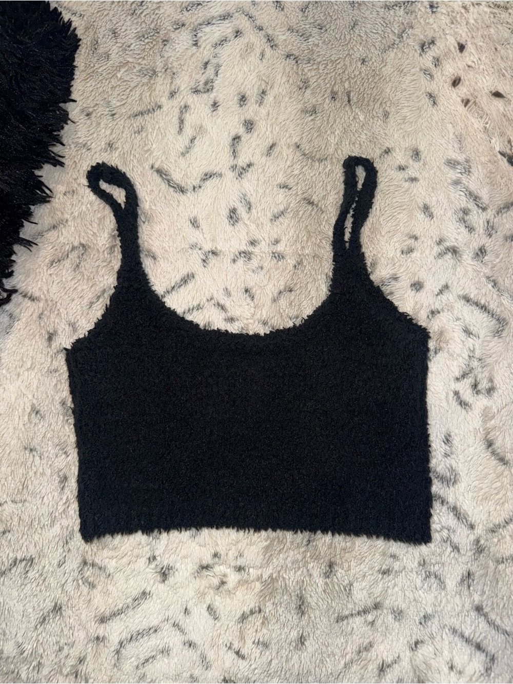 Skims Cozy Collection Black Fuzzy Tank Crop Top